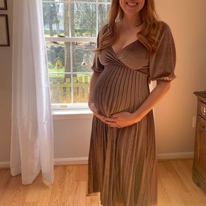 Pink velvet maternity dress